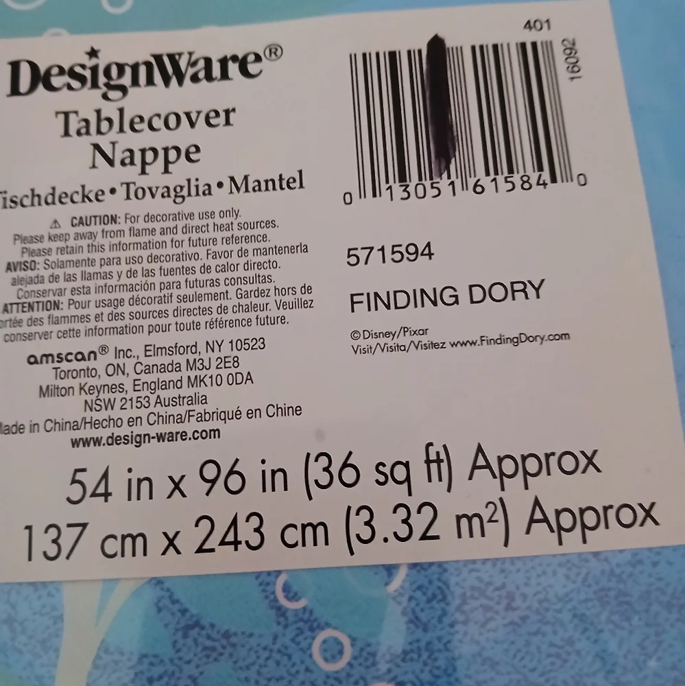 Finding Dory Party Tablecloth, Can be $5.
